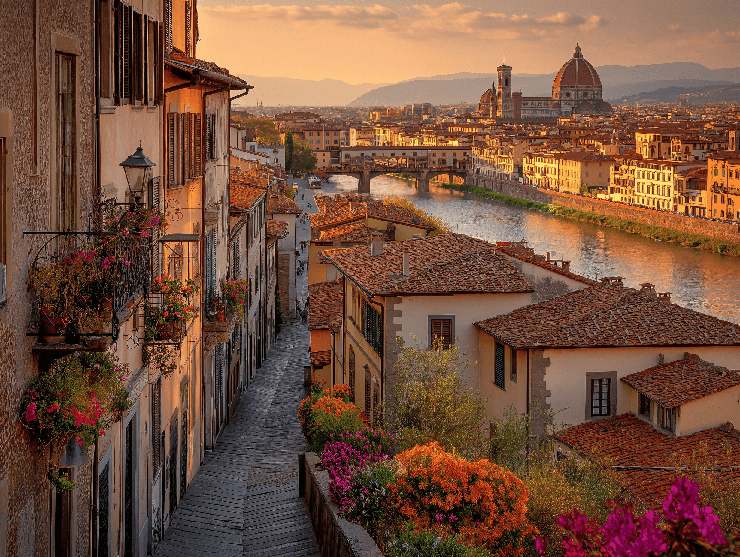Immagine di un borgo medievale italiano al tramonto